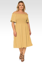 Gabi Plus Size Off The Shoulder Pale Banana Smocked Georgette Dress