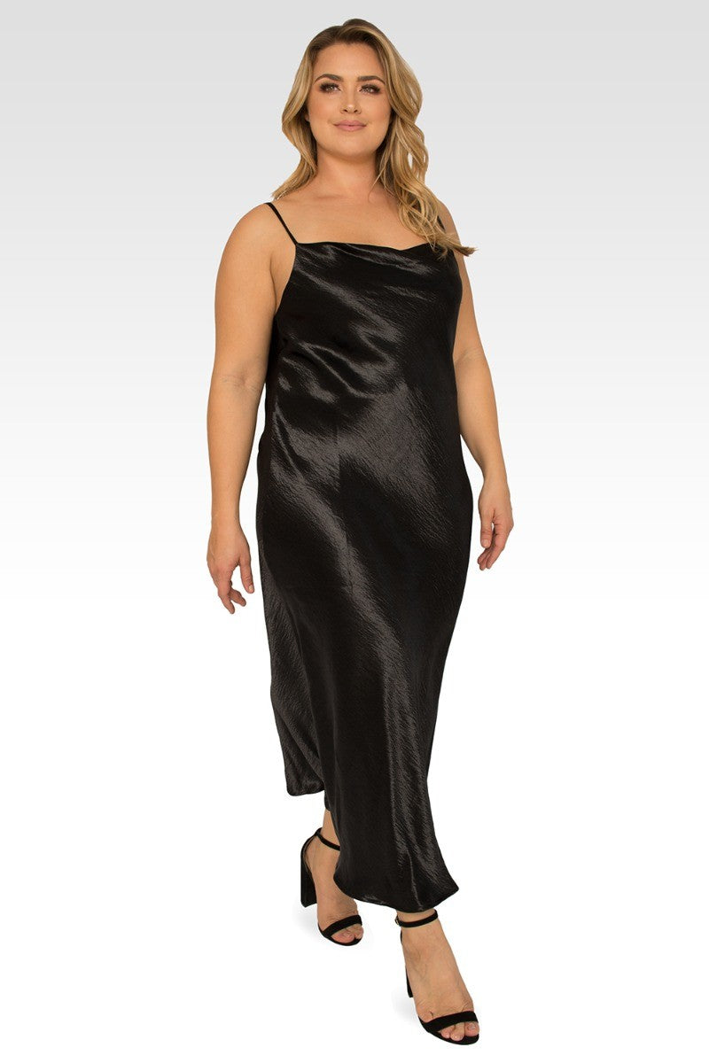 Standards & Practices Plus Size Women's Cowl Neck Spaghetti Strap Satin Slip  Dress