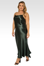 Michelle Plus Size Cowl Neck Spaghetti Strap Satin Slip Dress - Green
