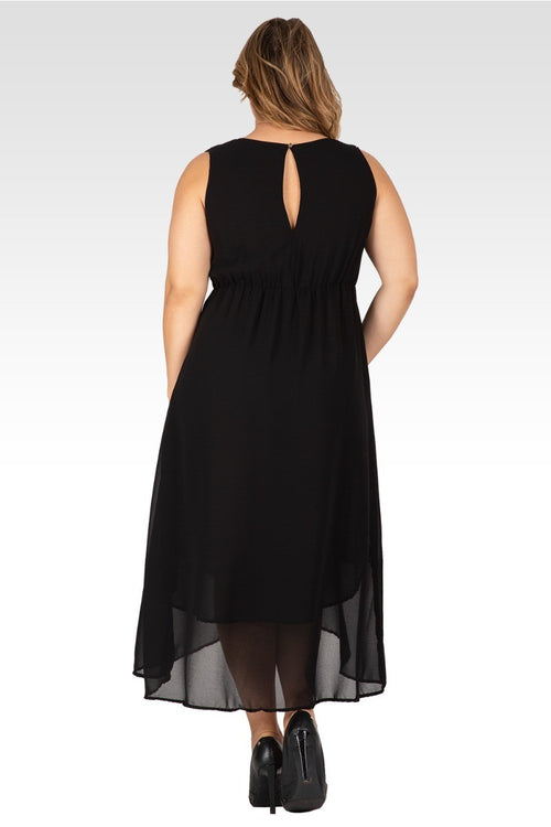 Eliza Women's Plus Size Sleeveless High-Low Hem Black Maxi Dress
