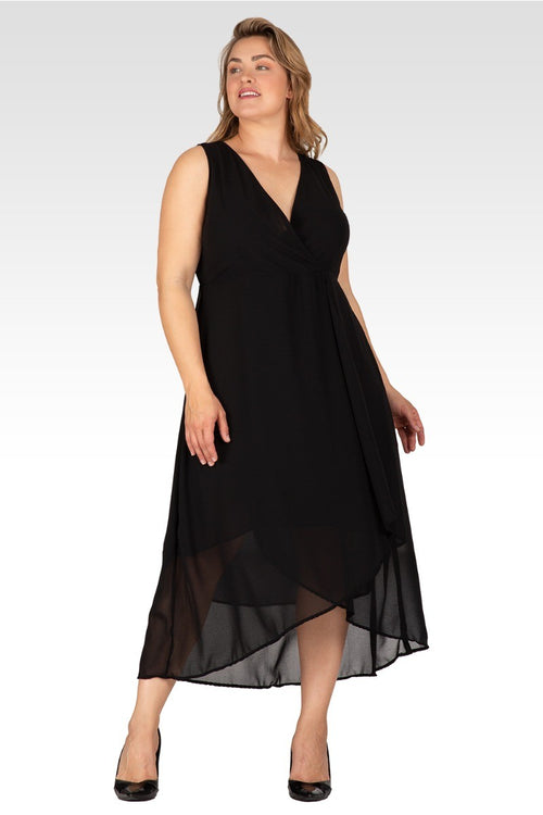 Eliza Women's Plus Size Sleeveless High-Low Hem Black Maxi Dress