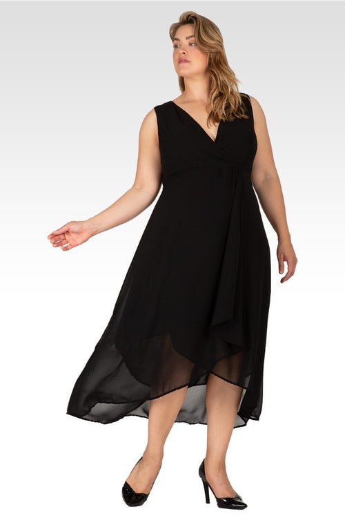 Eliza Women's Plus Size Sleeveless High-Low Hem Black Maxi Dress