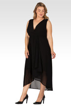 Eliza Women's Plus Size Sleeveless High-Low Hem Black Maxi Dress