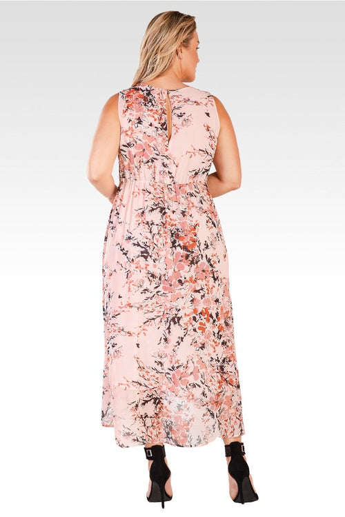 Eliza Women's Plus Size Floral Print Sleeveless High-Low Hem Floral Print Maxi Dress