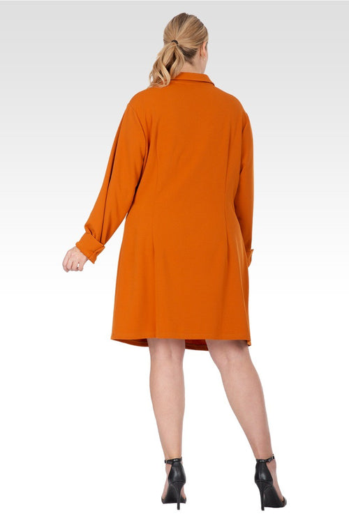 Kinsley Women's Plus Size Ruched Front Buttoned Down Mini Shirt Dress