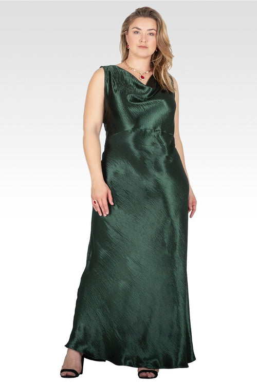 Genesis Women's Plus Size Cowl Neck A-line Sleeveless Maxi Dress