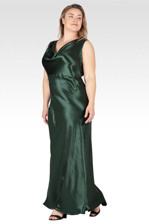 Genesis Women's Plus Size Cowl Neck A-line Sleeveless Maxi Dress