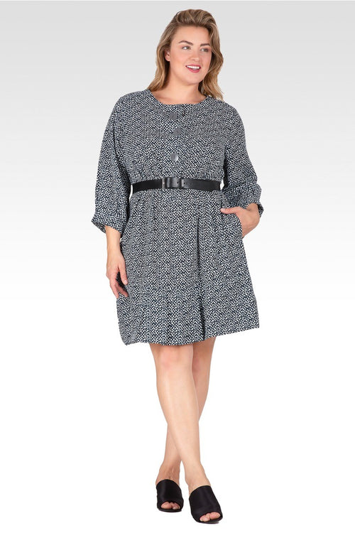 Victoria Women's  Plus Size Pullover 3/4 Sleeve Flounce Pleated Hem Mini Dress