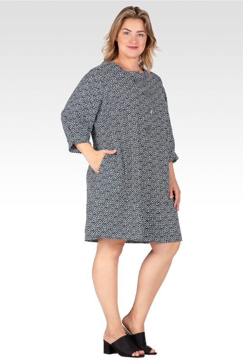 Victoria Women's  Plus Size Pullover 3/4 Sleeve Flounce Pleated Hem Mini Dress