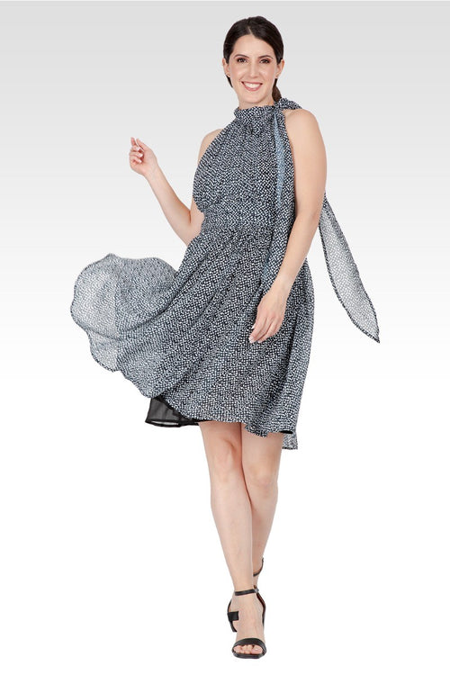 Penelope Women's Flouncy Halter Neck Tie Mini Dress
