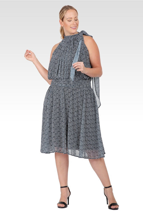 Penelope Women's Plus Size Flouncy Halter Neck Tie Mini Dress