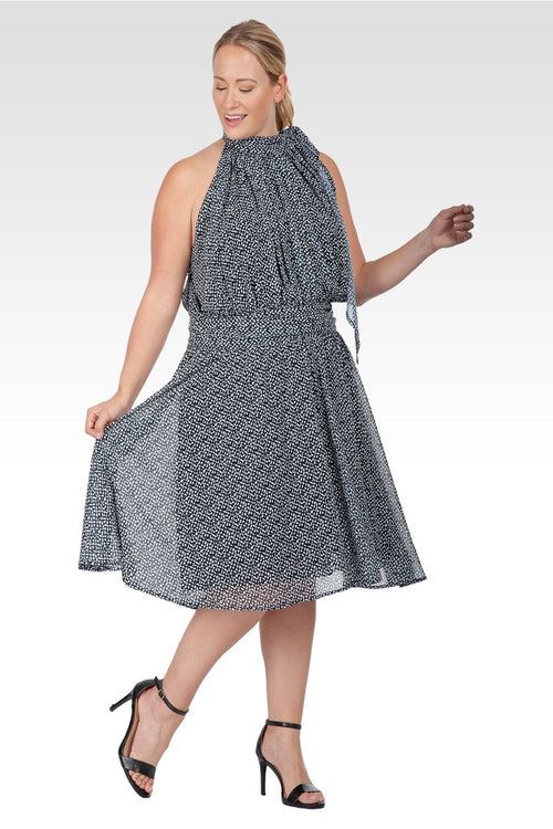 Penelope Women's Plus Size Flouncy Halter Neck Tie Mini Dress