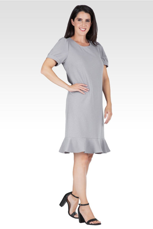 Adeline Women's Puff Sleeves Drop Waist Ruffle Hem Mini Dress