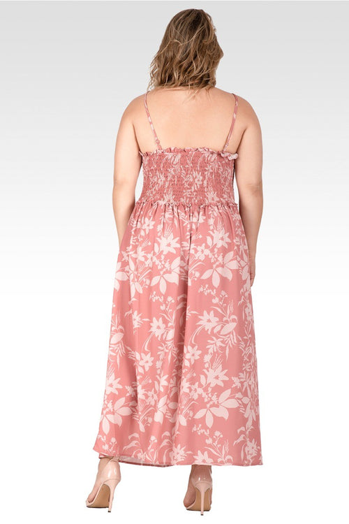 Layla Women's Plus Size Spaghetti Strap Smocked Bodice Maxi Dress