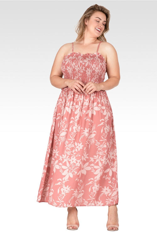 Layla Women's Plus Size Spaghetti Strap Smocked Bodice Maxi Dress