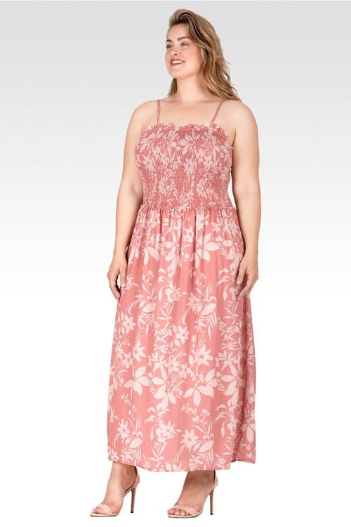 Layla Women's Plus Size Spaghetti Strap Smocked Bodice Maxi Dress