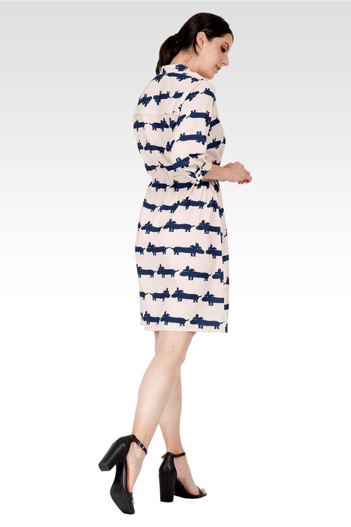 Zoey Women's Mini Dress With Cute Dog Print And Adjustable Waist Band