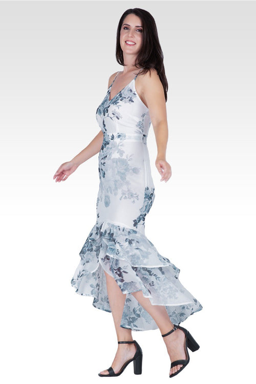 Samara Women's Floral Print High-Low Ruffle Hem Maxi Dress