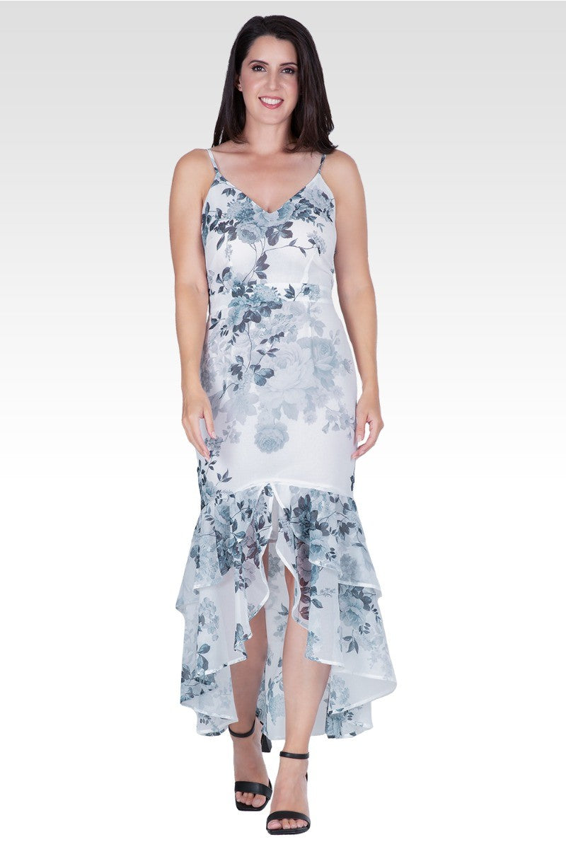 Standards & Practices Women's Floral Print High-Low Ruffle Hem Maxi Dress Size S