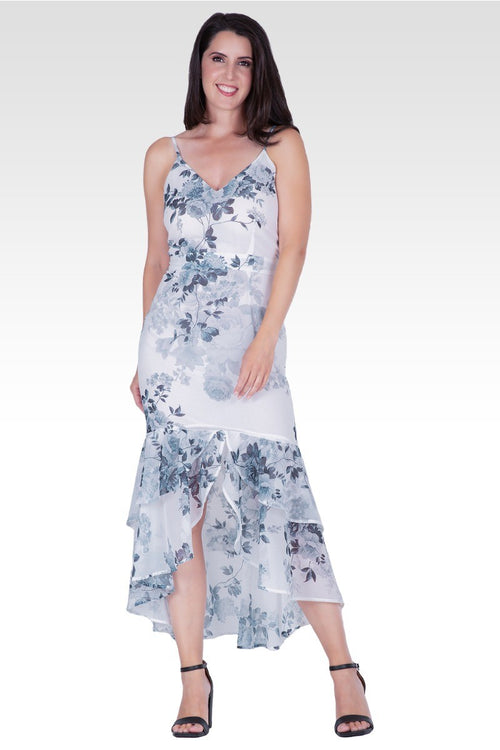 Samara Women's Floral Print High-Low Ruffle Hem Maxi Dress