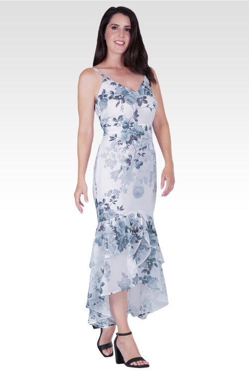 Samara Women's Floral Print High-Low Ruffle Hem Maxi Dress