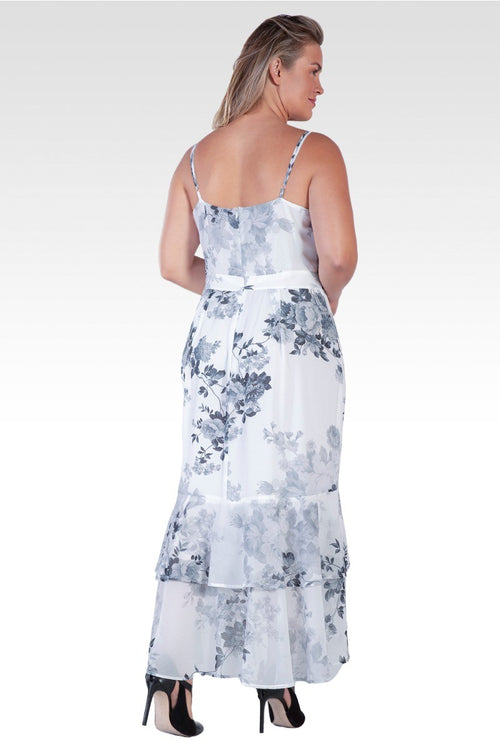 Samara Women's Plus Size Floral Print High-Low Ruffle Hem Maxi Dress