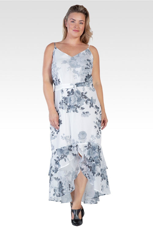 Samara Women's Plus Size Floral Print High-Low Ruffle Hem Maxi Dress