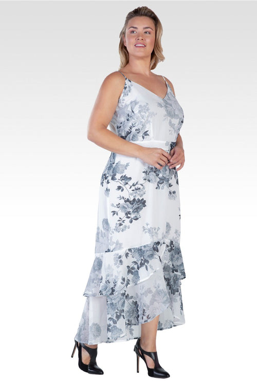 Samara Women's Plus Size Floral Print High-Low Ruffle Hem Maxi Dress