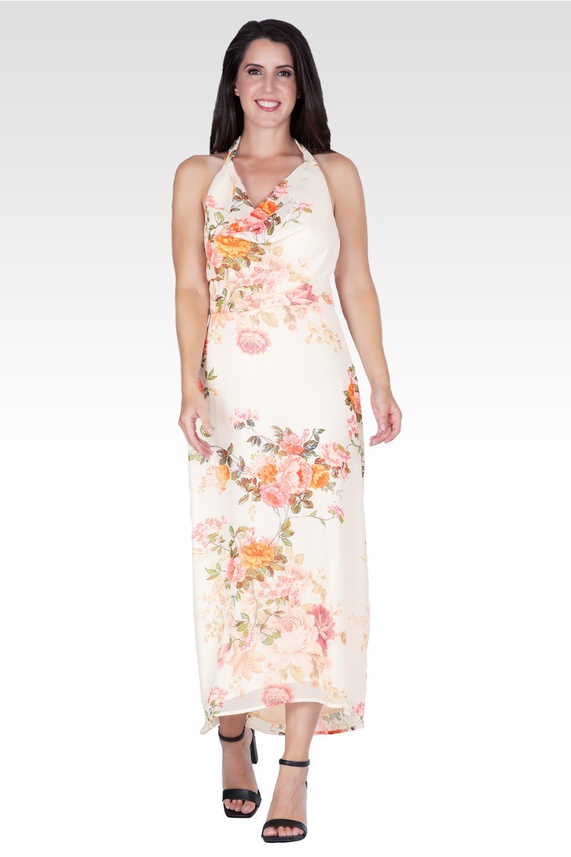 Standards & Practices Women's Floral Print Cowl Neck Backless Maxi Dress L
