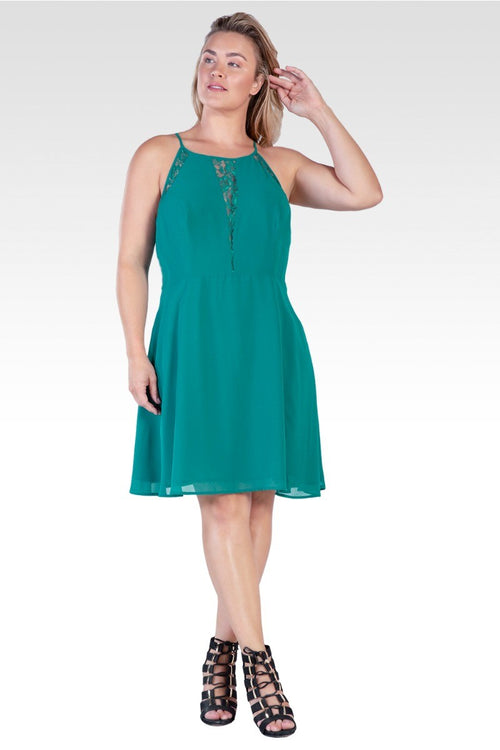 Axel Women's Plus Size Lace Trim Sleeveless Midi Dress