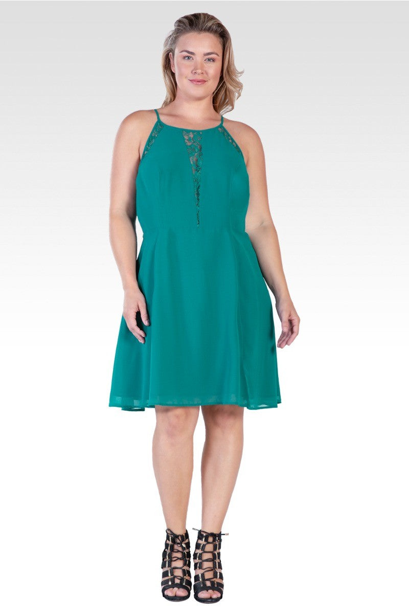 Women's Plus Size Lace Trim Sleeveless Midi Dress - Hunter Green Women's Plus Size Lace Trim Sleeveless Midi Dress - Hunter Green