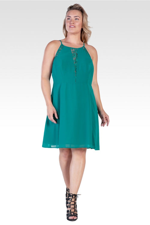 Axel Women's Plus Size Lace Trim Sleeveless Midi Dress