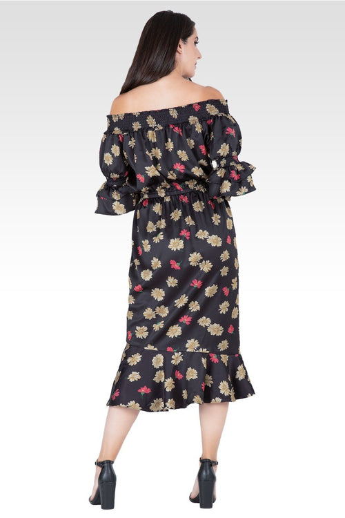 Eudora Women's Floral Print High-End Satin Midi Dress