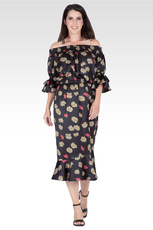 Eudora Women's Floral Print High-End Satin Midi Dress