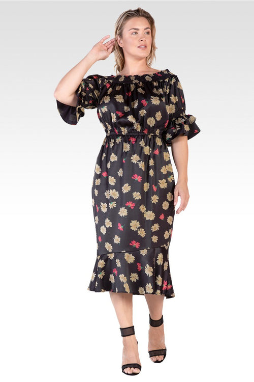Eudora Women's Plus Size Floral Print High-End Satin Midi Dress