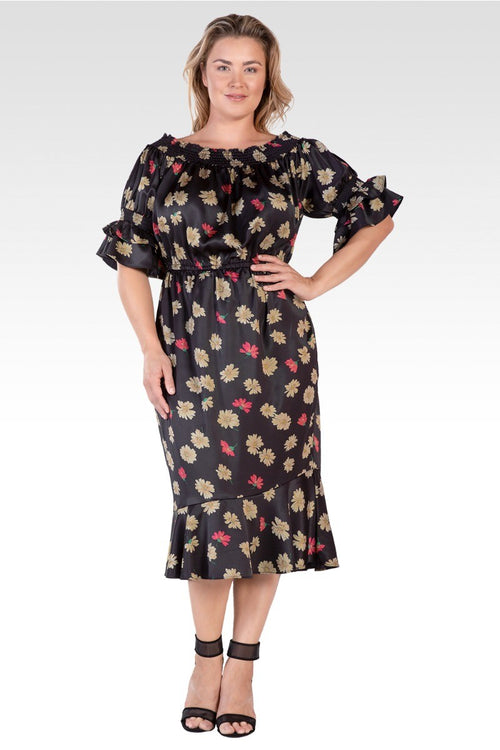 Eudora Women's Plus Size Floral Print High-End Satin Midi Dress