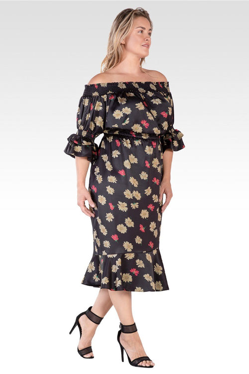 Eudora Women's Plus Size Floral Print High-End Satin Midi Dress