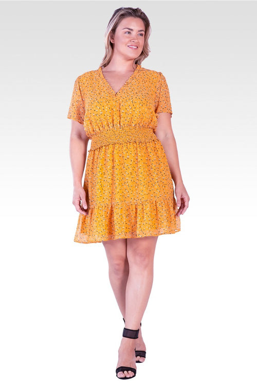 Zaria Women's Plus Size Floral Print Short Sleeve Mini Dress