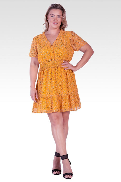 Zaria Women's Plus Size Floral Print Short Sleeve Mini Dress