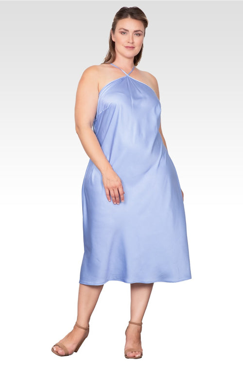Plus Size Solid Halter Straps Slip Midi Dress