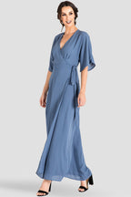 Standards & Practices Slate Blue Kimono Chiffon Wrap Maxi Dress