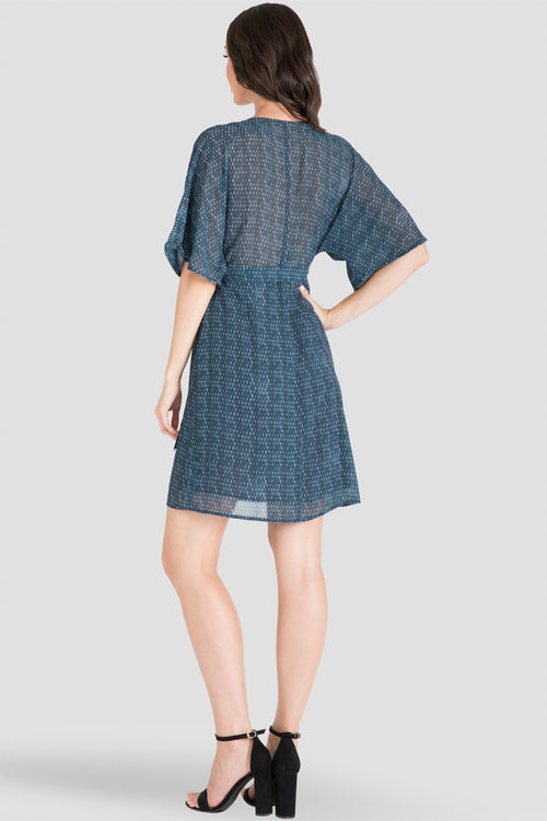 Snakeskin Print Gray Chiffon Knee Length Kimono Wrap Dress