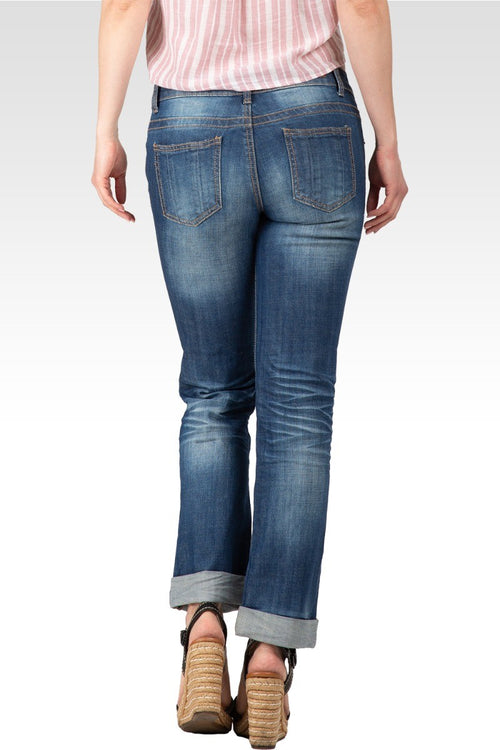 X-Boyfriend Heavy Hand Sand Whisker Detail Rolled Jeans
