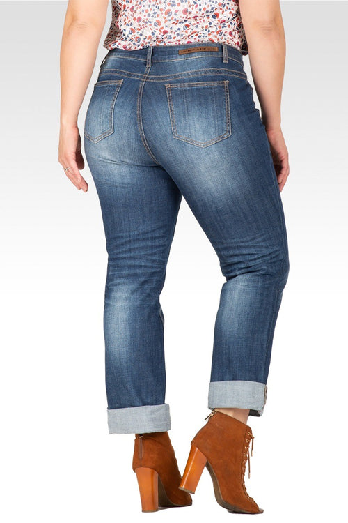 X-Boyfriend Heavy Hand Sand Whisker Detail Rolled Jeans - SP Plus