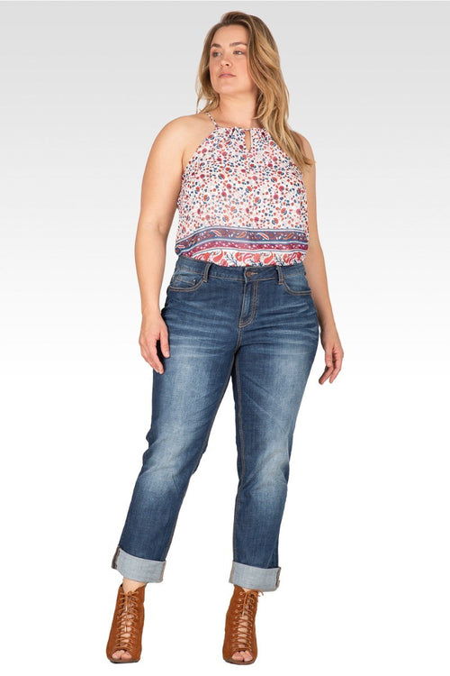 X-Boyfriend Heavy Hand Sand Whisker Detail Rolled Jeans - SP Plus