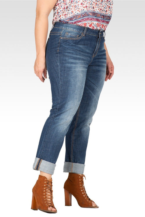 X-Boyfriend Heavy Hand Sand Whisker Detail Rolled Jeans - SP Plus