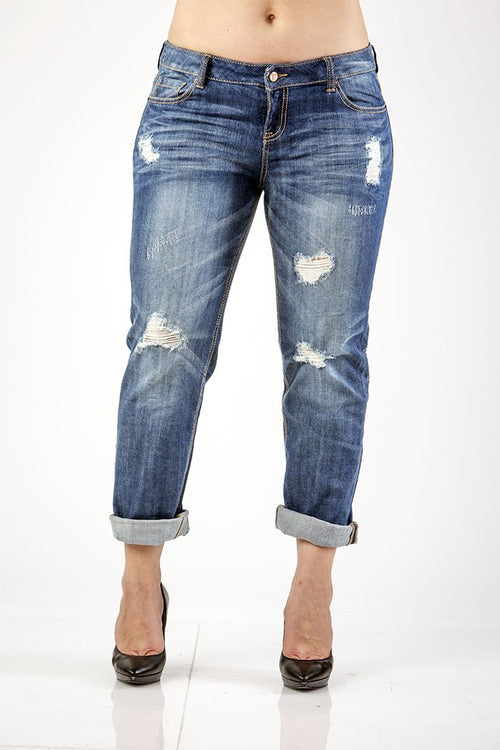 Women Plus Size Distressed Midrise Boyfriend Jeans