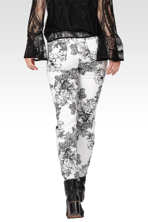 Ella Black And White Rose Printed Skinny Ankle Jeans