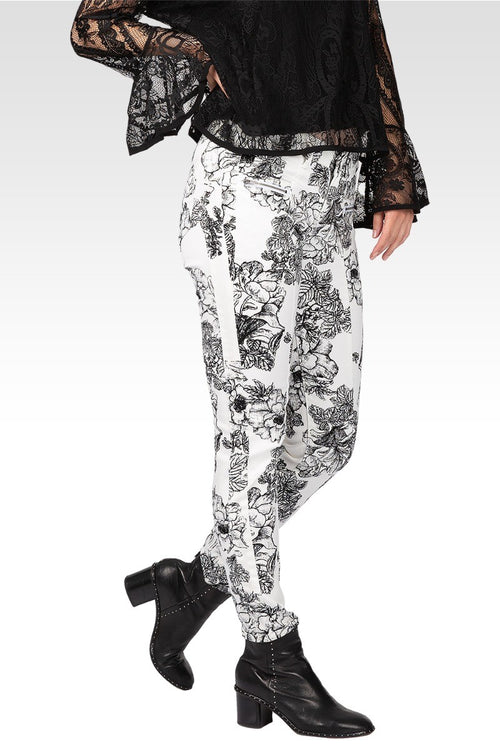 Ella Black And White Rose Printed Skinny Ankle Jeans