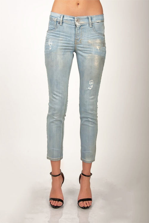 Women Metallic Light Wash Skinny Jeans
